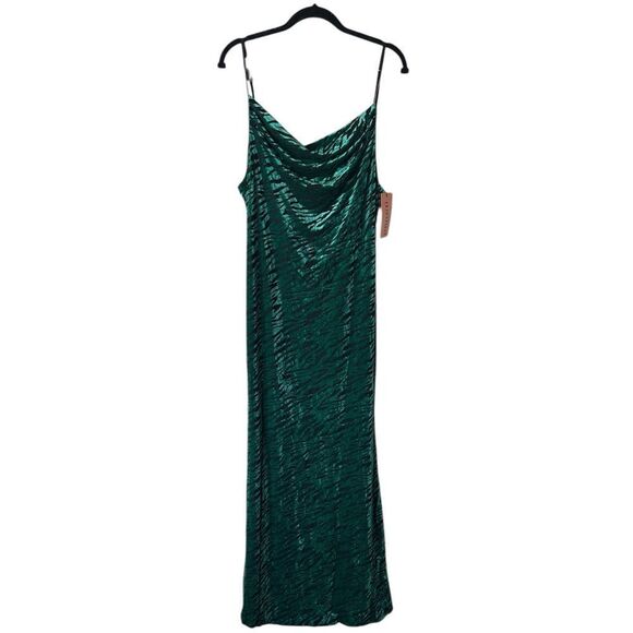 STYLE CHEAT COWL NECK VELVET BURNOUT MAXI DRESS IN EMERALD-GREEN sz 12 - Picture 3 of 5